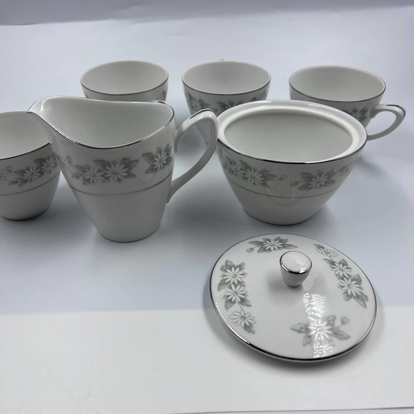 Mikasa #243 Japan Fine China Painted White Daisy Coffee Cups Sugar Dish Creamer - Picture 10 of 13